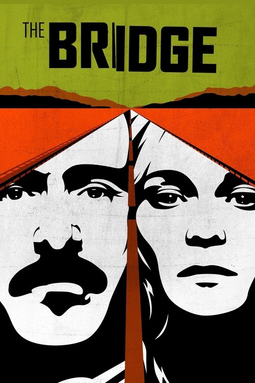 The poster features a striking black-and-white split of two faces, one with a prominent mustache and the other with long hair, set against a vibrant orange and green background. The bold typography and high-contrast design evoke a sense of mystery and drama, suggesting a dramatic narrative involv...