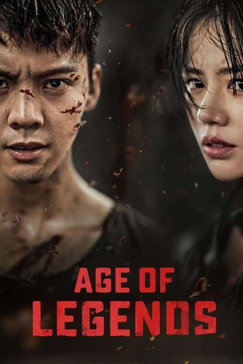 The poster features two young characters with blood on their faces, suggesting a dramatic and intense atmosphere. The dark background and red text emphasize the show's title, "Age of Legends," conveying a sense of mystery and adventure.