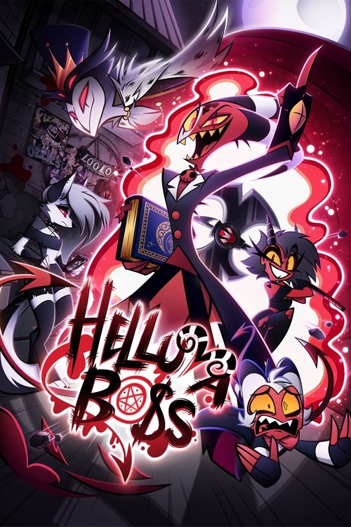 This vibrant poster for "Helluva Boss" features a dynamic scene with a central figure surrounded by swirling red energy and glowing effects. The artwork captures the intense, action-packed atmosphere of the show, with bold colors and dramatic poses that convey excitement and energy.