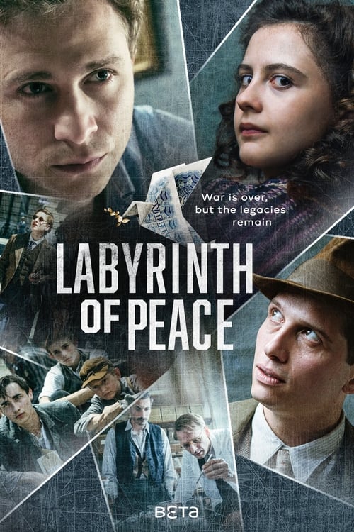 The poster features four characters in a collage style, with warm tones and soft lighting creating an intimate atmosphere. The title "Labyrinth of Peace" is prominently displayed in bold, white letters against a dark background. The overall mood suggests a blend of mystery and hope, inviting view...