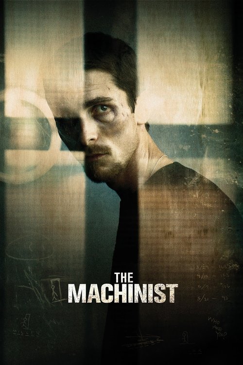 The poster features a somber, weathered man with a serious expression, evoking a sense of mystery and tension. The muted, sepia-toned color palette enhances the film's gritty atmosphere, while the title "The Machinist" is prominently displayed at the bottom, suggesting themes of industrial strugg...