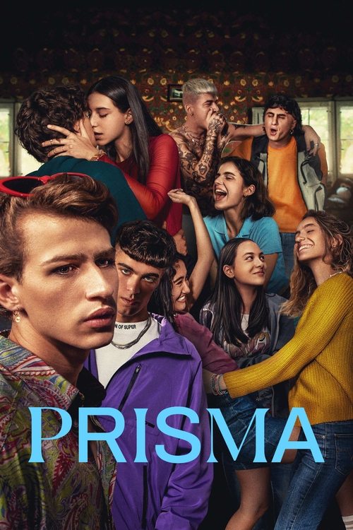 A vibrant collage of diverse characters in a dimly lit theater, exuding mystery and intrigue. The cool blue text "PRISMA" anchors the image, suggesting a modern, atmospheric narrative.