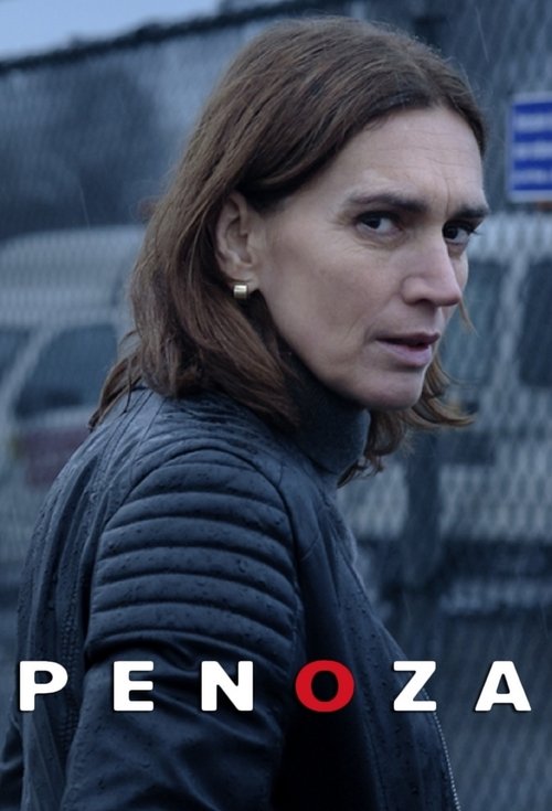 The poster features a woman with a serious expression, her dark hair and puffy jacket set against a muted, industrial background. The title "PENOSA" is prominently displayed in bold, white letters, with the "O" highlighted in red, suggesting a dramatic and intense tone. The overall mood is one of...