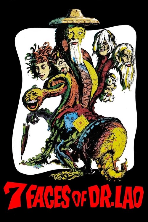 The poster features a surreal, chaotic scene with multiple figures in a dreamlike, distorted setting. Dominating the composition is a central figure wearing a straw hat and holding a staff, surrounded by other characters with expressive, fragmented faces. Vibrant colors like yellow, red, and gree...