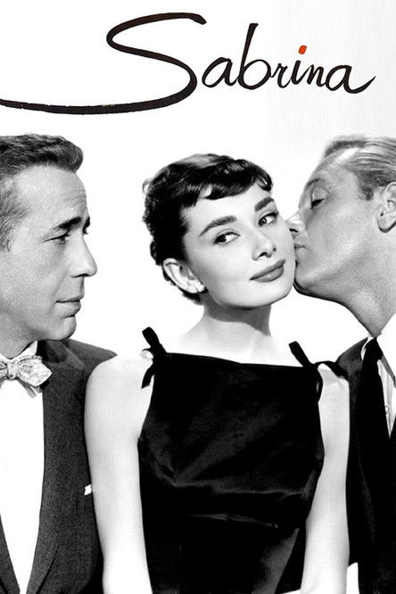 This black-and-white poster features a glamorous woman in a black dress, flanked by two men in suits. The mood is sophisticated and romantic, capturing the essence of the 1950s Hollywood era.