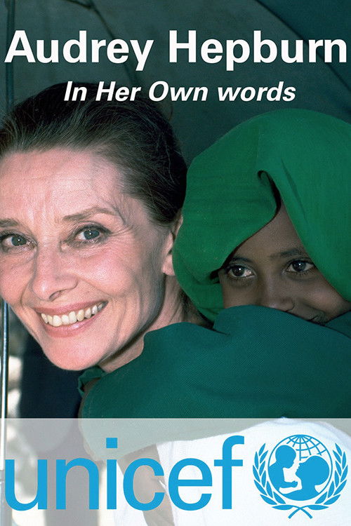 The poster features Audrey Hepburn smiling warmly in a green dress, with a child peeking out from behind her. The muted green tones and soft lighting evoke a nostalgic, gentle mood. The UNICEF logo at the bottom reinforces the film's humanitarian purpose.