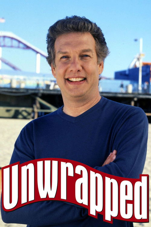 A smiling man in a blue shirt stands confidently with arms crossed, exuding a relaxed and approachable vibe. The vibrant red "Unwrapped" logo overlays the image, suggesting a fun and engaging television show.