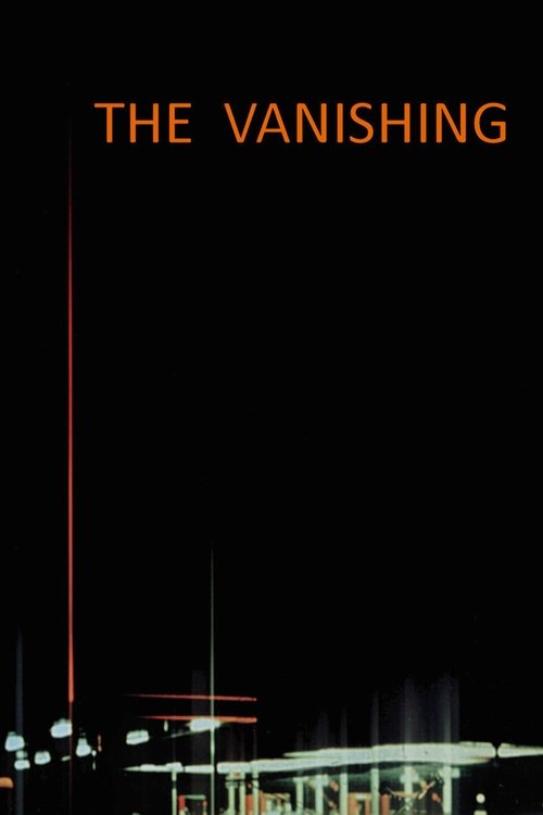 The poster features a stark black background with the title "THE VANISHING" in bold orange letters. Below, faint silhouettes of people are barely visible, suggesting a mysterious or eerie atmosphere. The overall mood is suspenseful and dark, hinting at a thriller or horror genre.