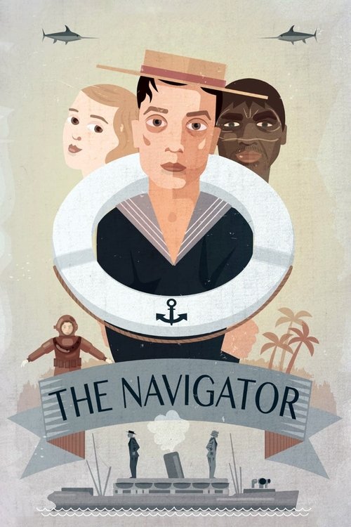 The poster features a central figure in a sailor's uniform against a warm, nostalgic backdrop. Surrounding him are other characters in period clothing, including a woman, a man, and a child, all rendered in a stylized, vintage illustration style. The color palette is muted with earthy tones and s...