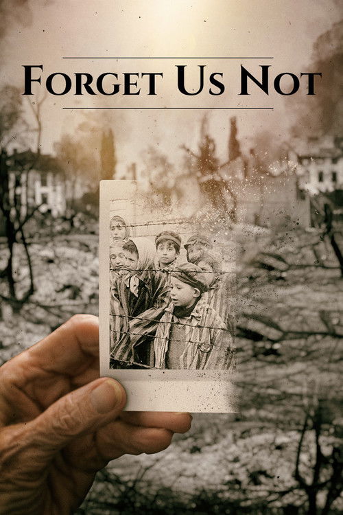The poster features a hand holding a sepia-toned photograph of people in a somber, war-torn landscape. The muted earthy tones and desolate scene evoke a melancholic mood, suggesting a poignant narrative about loss and memory.