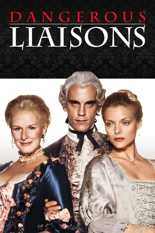 The poster features three elegantly dressed women in period attire, exuding mystery and allure. The dark background contrasts with their vibrant colors, creating a dramatic and intriguing atmosphere. The title "Dangerous Liaisons" is prominently displayed at the top, hinting at the film's themes ...