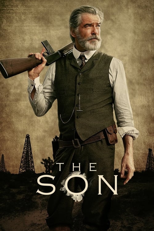 The poster features a rugged man with gray hair and a mustache, wearing a green vest over a white shirt, holding a shotgun. The muted sepia-toned background evokes a gritty, historical atmosphere. The title "The Son" is prominently displayed in bold, white letters at the bottom.