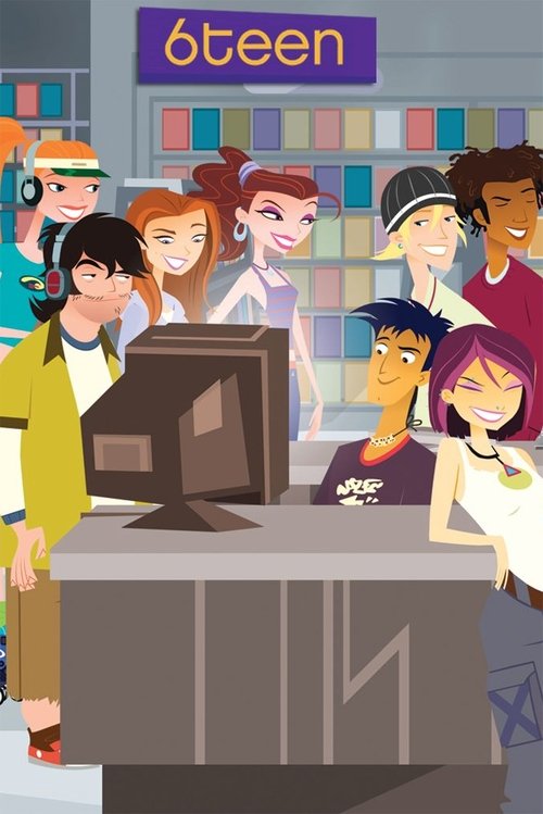 This vibrant TV show poster captures the lively atmosphere of a high school setting. The scene features diverse students in colorful clothing, engaging with a computer at a counter. The warm, inviting colors and energetic mood reflect the fun and youthful spirit of the show.