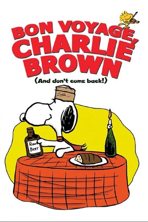 The poster features Snoopy and a dog sitting at a table with a bottle and plate, evoking a cozy, nostalgic mood. The warm colors of yellow, red, and orange create a cheerful atmosphere, while the playful title and Snoopy's iconic pose suggest a lighthearted, family-oriented story.