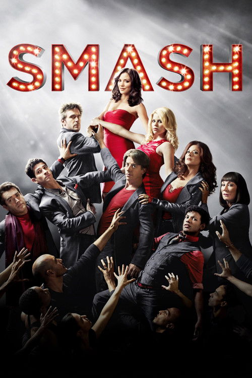 The poster features a dynamic group of characters in a dramatic pose, with the title "SMASH" prominently displayed in bold, glowing red letters. The mood is energetic and intense, suggesting a high-stakes action comedy. The characters are dressed in dark suits, with red accents, creating a striki...