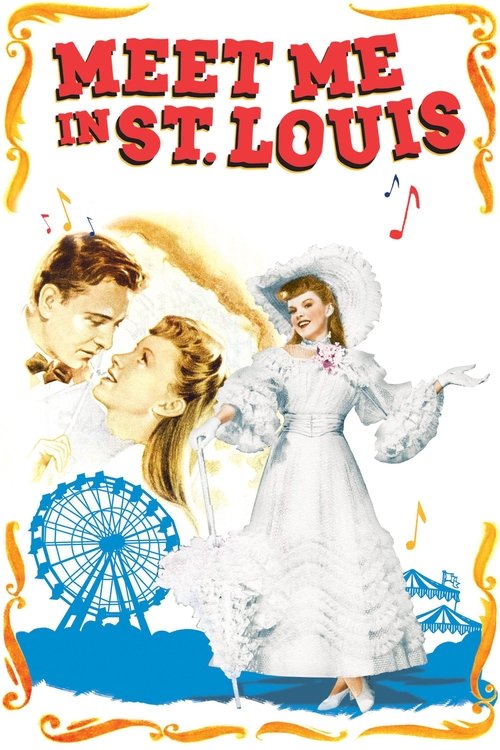 The poster features a romantic scene with a man and woman in a white dress, set against a backdrop of a Ferris wheel and musical notes. The warm colors and playful design evoke a nostalgic, cheerful mood, capturing the essence of a classic movie poster.