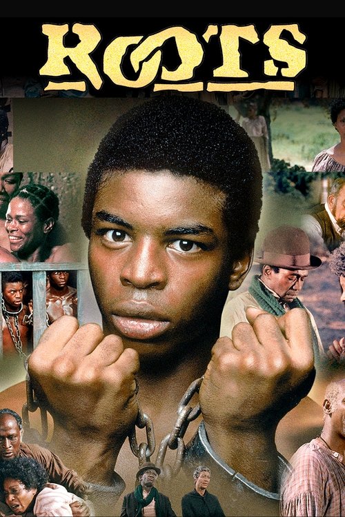 The poster features a powerful portrait of a young man with fists clenched, exuding strength and determination. Surrounding him are smaller images of diverse African American communities, suggesting themes of heritage and resilience. The warm, earthy tones and bold typography evoke a sense of com...