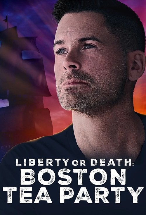 The poster features a close-up of a man with short dark hair and stubble, looking upward with a serious expression. The background is a vibrant blend of purple, orange, and blue hues, suggesting a dramatic and intense atmosphere. The bold white text at the bottom reads "LIBERTY OR DEATH: BOSTON T...