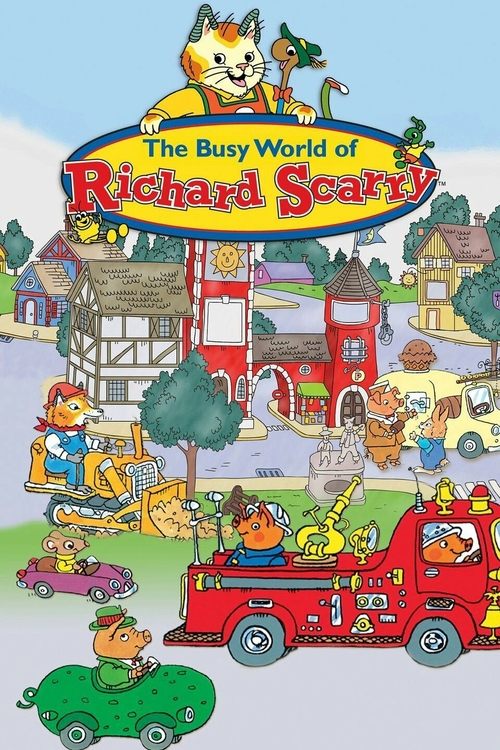 This vibrant poster features colorful cartoon characters in a lively countryside scene, with a red fire truck and green car dominating the foreground. The cheerful, playful atmosphere captures the whimsical nature of the show, inviting viewers into a world of imagination and adventure.