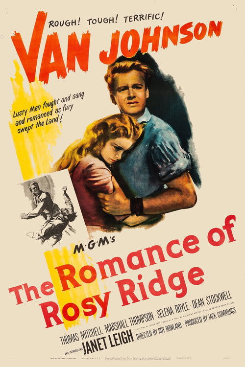 The poster features Van Johnson as a rugged man holding a woman in a dramatic embrace, set against a yellow background. The bold red text announces the film's title and credits, while the overall design conveys a sense of romance and adventure.