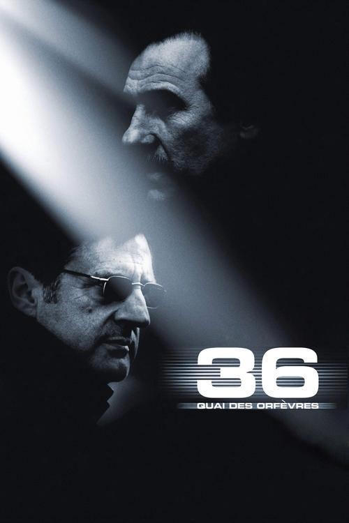 The poster features a dark, moody scene with two men in shadow, one illuminated by a dramatic spotlight. The title "36th Precinct" is prominently displayed in bold white letters against the black background, evoking a sense of mystery and intrigue. The overall mood is suspenseful and cinematic, c...