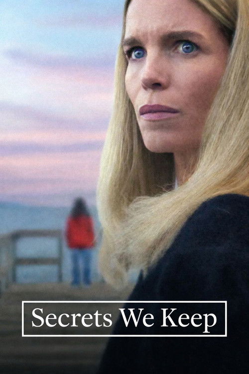 The poster features a close-up of a blonde woman with a somber expression, her gaze directed off-screen. In the background, a figure in a red jacket stands against a soft, pastel sky, evoking a sense of mystery and introspection. The muted tones of the image, combined with the woman's serious dem...