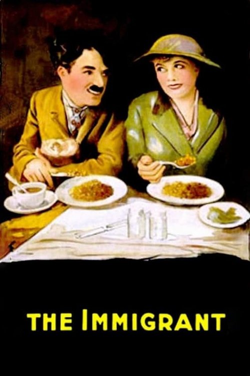 The poster features a warm, nostalgic scene of two immigrants seated at a table, sharing food with a somber, contemplative mood. The muted earth tones and soft lighting evoke a sense of historical tension and cultural exchange.