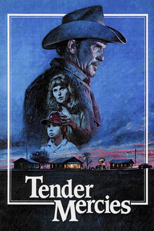 The poster features a dramatic silhouette of a cowboy against a twilight sky, with a woman and child nestled behind him, evoking a sense of longing and nostalgia. The warm sunset hues blend with the cool blue tones, creating an emotional atmosphere that suggests a story of love and loss.