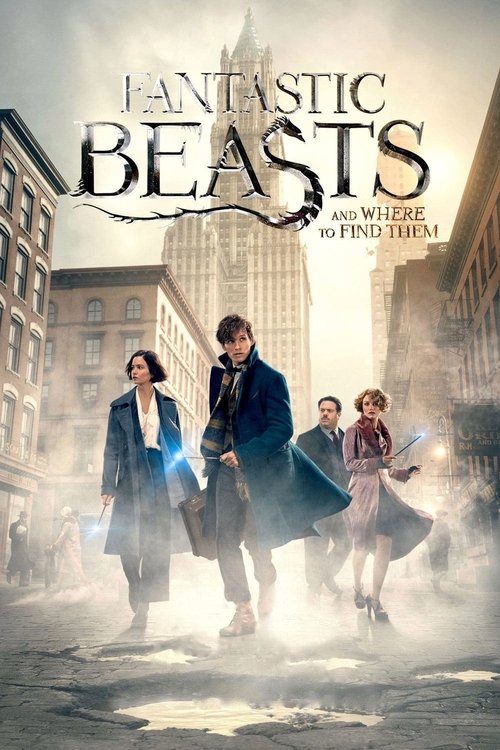 The poster features four characters in a misty, magical cityscape. The characters are dressed in period-appropriate attire, with one woman holding a glowing blue object and another person holding a sword. The colors are muted, with earthy tones and soft blues. The mood is mysterious and adventuro...