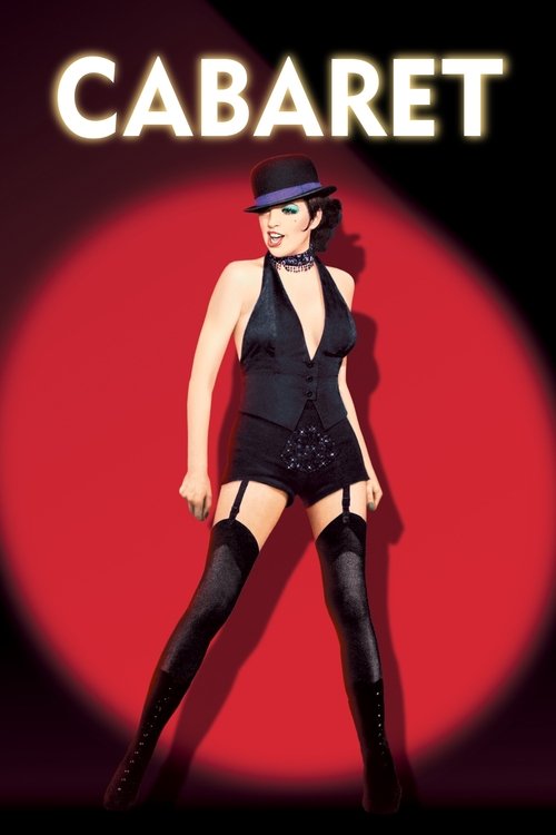 A glamorous cabaret performer in a black dress and hat stands confidently against a bold red spotlight, exuding elegance and mystery. The poster's dramatic lighting and striking colors evoke a sense of theatricality and allure.