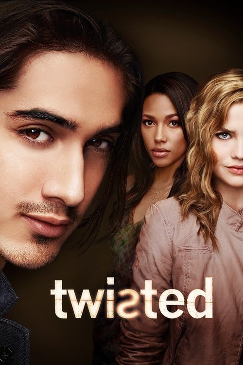 The poster features three characters with intense expressions, set against a dark, moody background. The warm lighting highlights their faces, creating an atmosphere of mystery and intrigue. The title "Twisted" is prominently displayed in bold, white letters, suggesting themes of deception and co...
