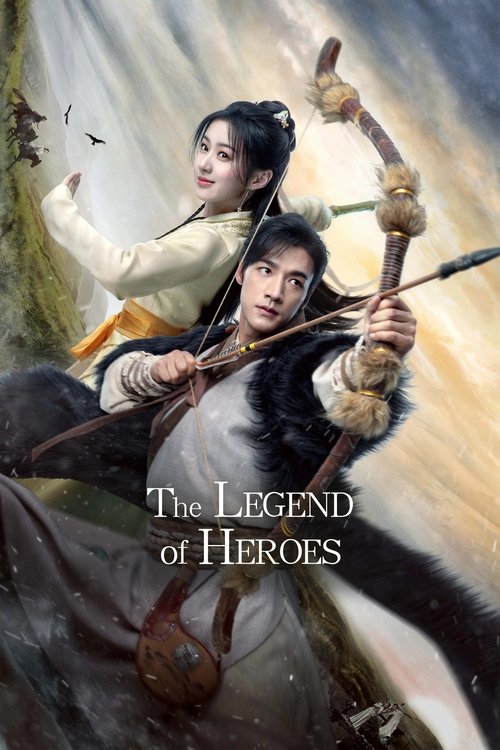 The poster features two ancient warriors in dynamic poses, one wielding a bow and the other a staff, set against a dramatic, misty background. The warm, earthy tones of their clothing contrast with the cool blues and whites of the sky, creating a sense of epic fantasy. The title, "The Legend of H...