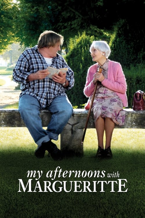 The poster features a warm, sunlit scene with an elderly couple sitting on a stone bench, sharing a quiet moment. The man in a plaid shirt and the woman in a pink cardigan exude a sense of companionship and nostalgia. The lush greenery and soft lighting evoke a peaceful, reflective mood, capturin...