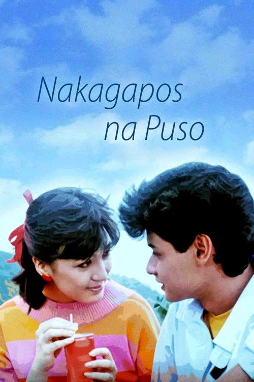 The poster features a tender moment between two young people against a bright blue sky. The warm colors of their clothing and the soft lighting evoke a nostalgic and romantic mood.