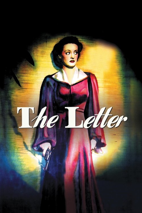 The poster features a woman in a dramatic red and purple gown standing against a glowing, ethereal background. The title "The Letter" is prominently displayed in elegant white script. The overall mood is mysterious and suspenseful, with warm and cool color contrasts enhancing the film's intrigue.