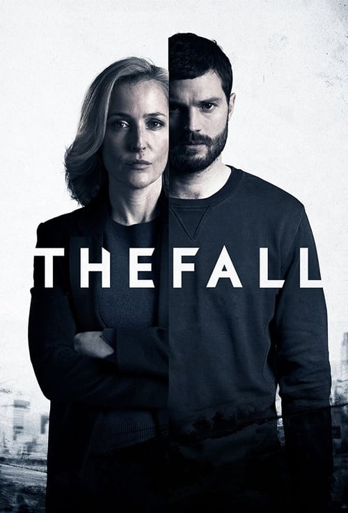 The poster features a somber, black-and-white image of two characters standing side by side against a dark, moody background. The title "THE FALL" is prominently displayed in bold, white letters across their chests, conveying a sense of impending tragedy or dramatic tension. The overall mood is s...