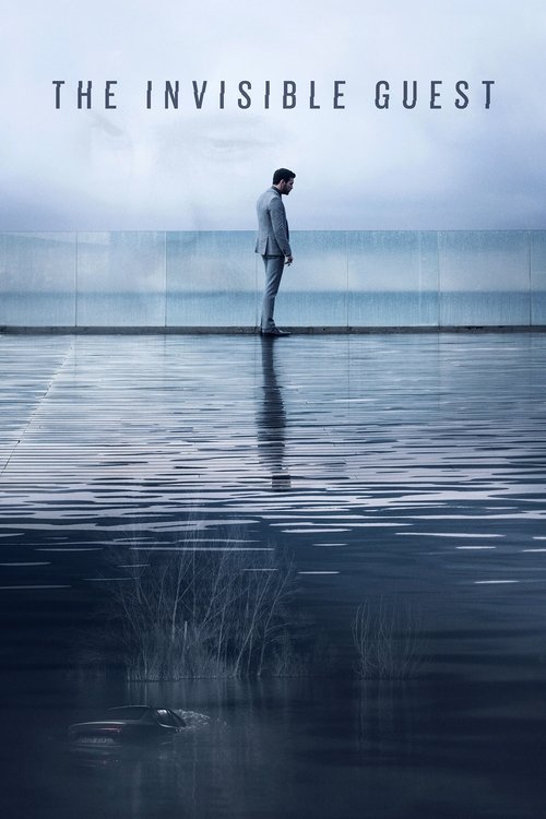 The poster features a solitary figure standing on a reflective, dark surface, with a muted, somber color palette that evokes mystery and melancholy. The overcast sky and the stillness of the water contribute to a haunting atmosphere, suggesting a story of isolation and unseen presence.
