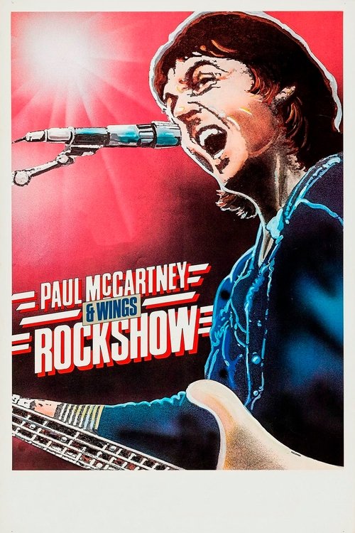 This vibrant poster features Paul McCartney passionately singing into a microphone against a bold red background, capturing the quintessential rock show atmosphere.