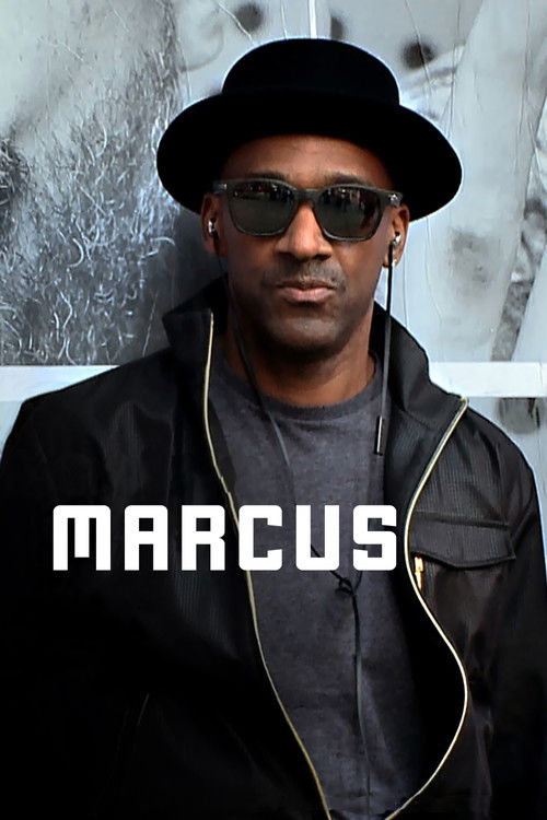 A man in a black hat and sunglasses stands confidently against a gritty, textured background. The bold white text "MARCUS" anchors the image, suggesting a powerful narrative.