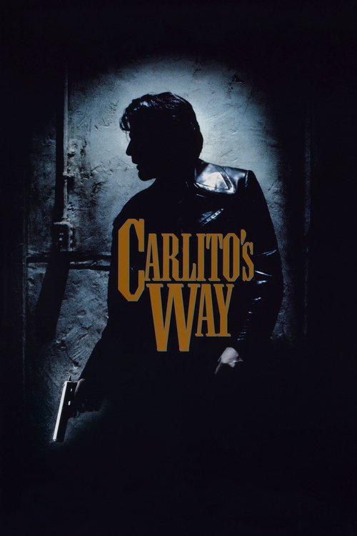 The poster features a silhouetted figure against a dark, moody background, evoking a mysterious and suspenseful atmosphere. The title "Carlito's Way" is prominently displayed in bold, golden letters, suggesting a blend of action and intrigue. The overall composition creates an eerie and captivati...