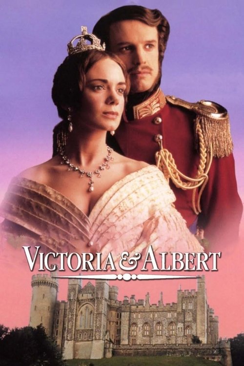 The poster features a romantic scene with a woman in an elegant gown and a man in a military uniform, set against a backdrop of a grand castle. The warm pink and purple hues evoke a sense of historical drama and romance.