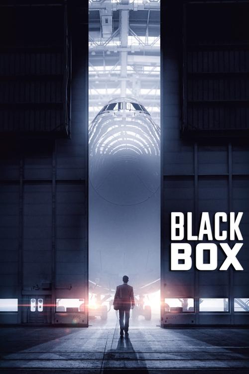 The poster features a lone figure walking down a dimly lit corridor, illuminated by a bright, futuristic portal at the top. The dark, industrial setting contrasts with the glowing light, creating a mysterious and suspenseful mood. The bold, white text "BLACK BOX" anchors the image, emphasizing th...