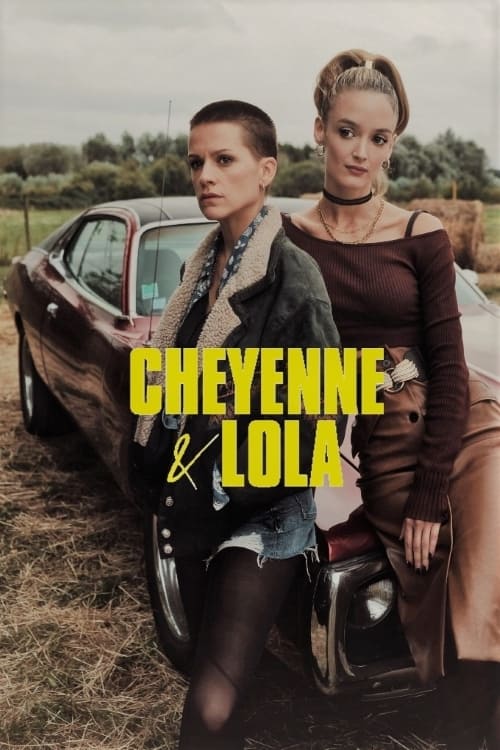 The poster features a young man and woman in a vintage car, exuding a nostalgic, slightly melancholic mood. The warm tones of the man's jacket and the woman's brown dress contrast with the muted, earthy background. The title "CHEYENNE & LOLA" is prominently displayed in bold yellow letters, ancho...