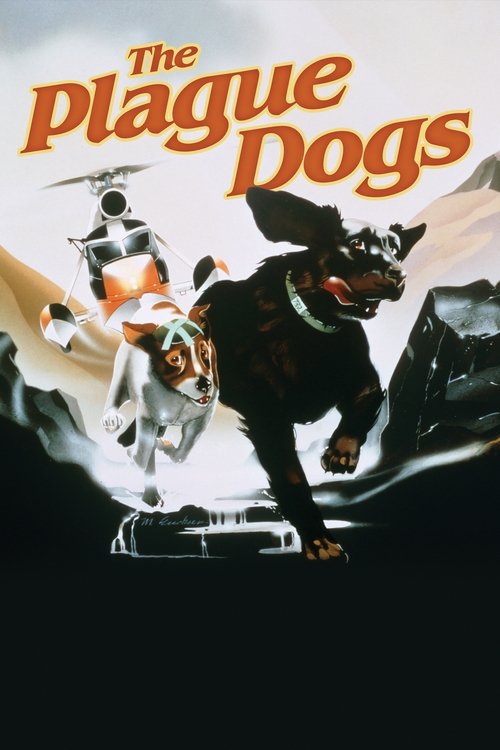 The poster features a dramatic scene with a black dog in mid-stride, its eyes wide and alert. A white figure in a suit appears to be running alongside, adding a sense of urgency and danger. The dark background contrasts sharply with the bright orange title text, creating a visually striking effec...