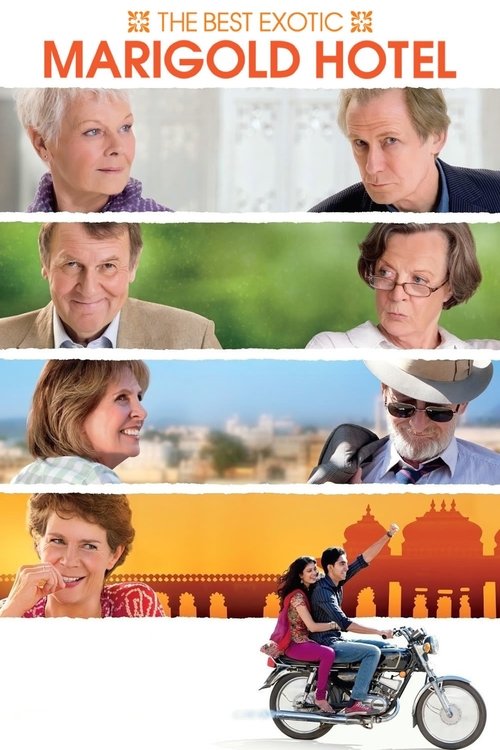 This movie poster features a collage of six characters, each with distinct expressions and attire, set against vibrant backgrounds of warm oranges, greens, and blues. The mood is playful and adventurous, suggesting a romantic comedy with a touch of exotic charm. The central image of a couple on a...