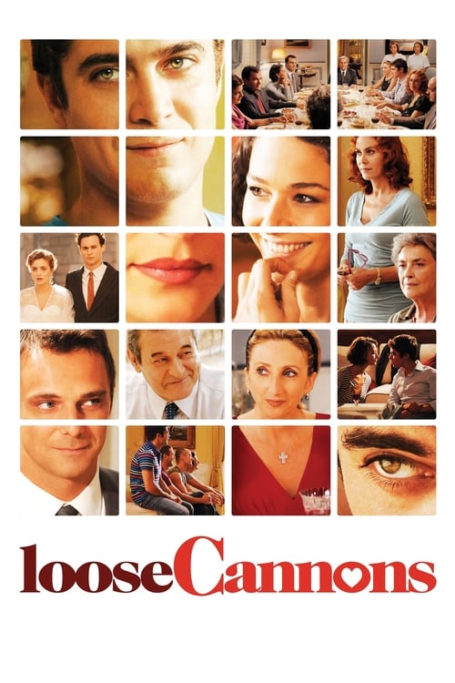 The poster features a grid of intimate close-ups of characters, with warm tones and soft lighting. The title "Loose Cannons" is prominently displayed in bold red letters at the bottom, evoking themes of tension and drama.