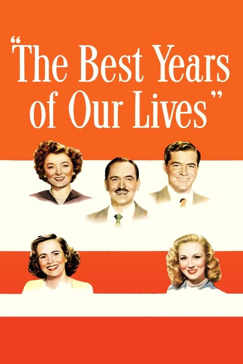 This vintage movie poster features five smiling characters against a warm orange and white striped background, evoking a nostalgic, heartwarming atmosphere.