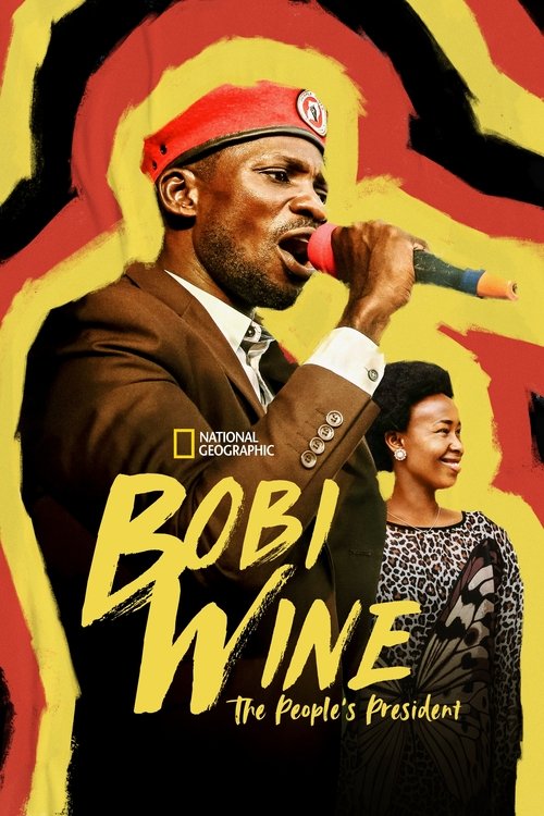 The poster features a vibrant, psychedelic background with bold red and yellow hues. A man in a brown suit and red beret passionately sings into a microphone, exuding energy and charisma. Beside him, a woman with a radiant smile adds warmth and approachability. The National Geographic logo sugges...
