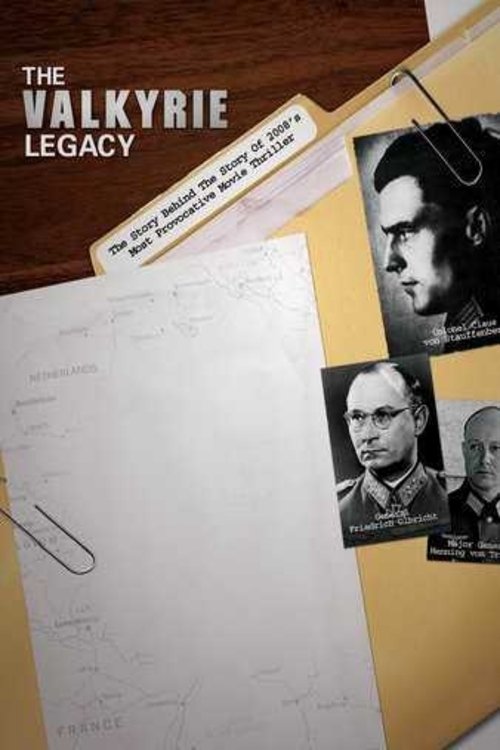 The poster features a collage of black-and-white portraits of men in military uniforms, set against a warm yellow background. The title "The Valkyrie Legacy" is prominently displayed in bold, white text. The overall mood is somber and reflective, suggesting themes of historical significance and p...