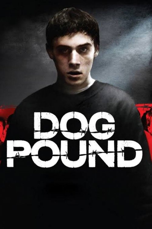 The poster features a young man with a serious expression, his dark hair and intense gaze dominating the frame. The bold, white text "DOG POUND" stands out against the dark background, while hints of red suggest underlying tension or danger. The overall mood is intense and mysterious, evoking the...